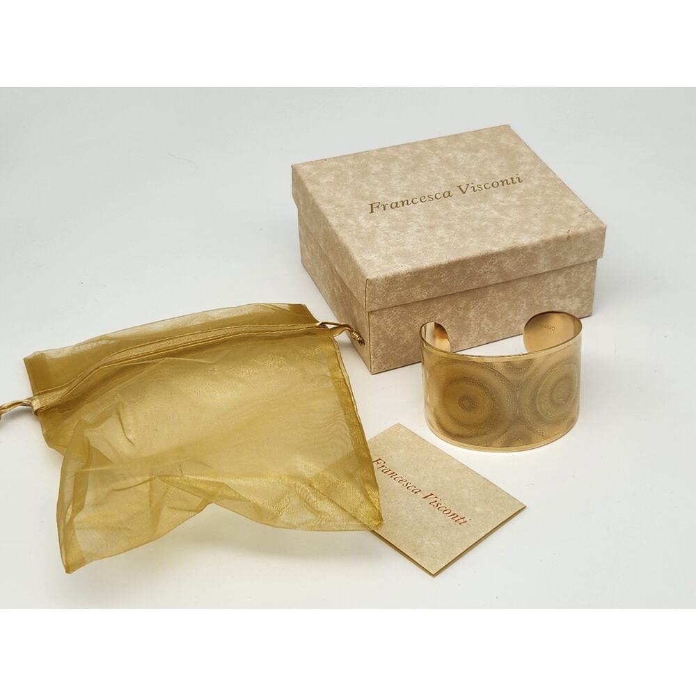 Francesca Visconti Cuff Bracelet Gold Tone Circles Design Signed